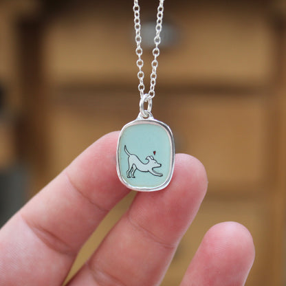 Playful Dog Necklace in Sterling Silver and Enamel