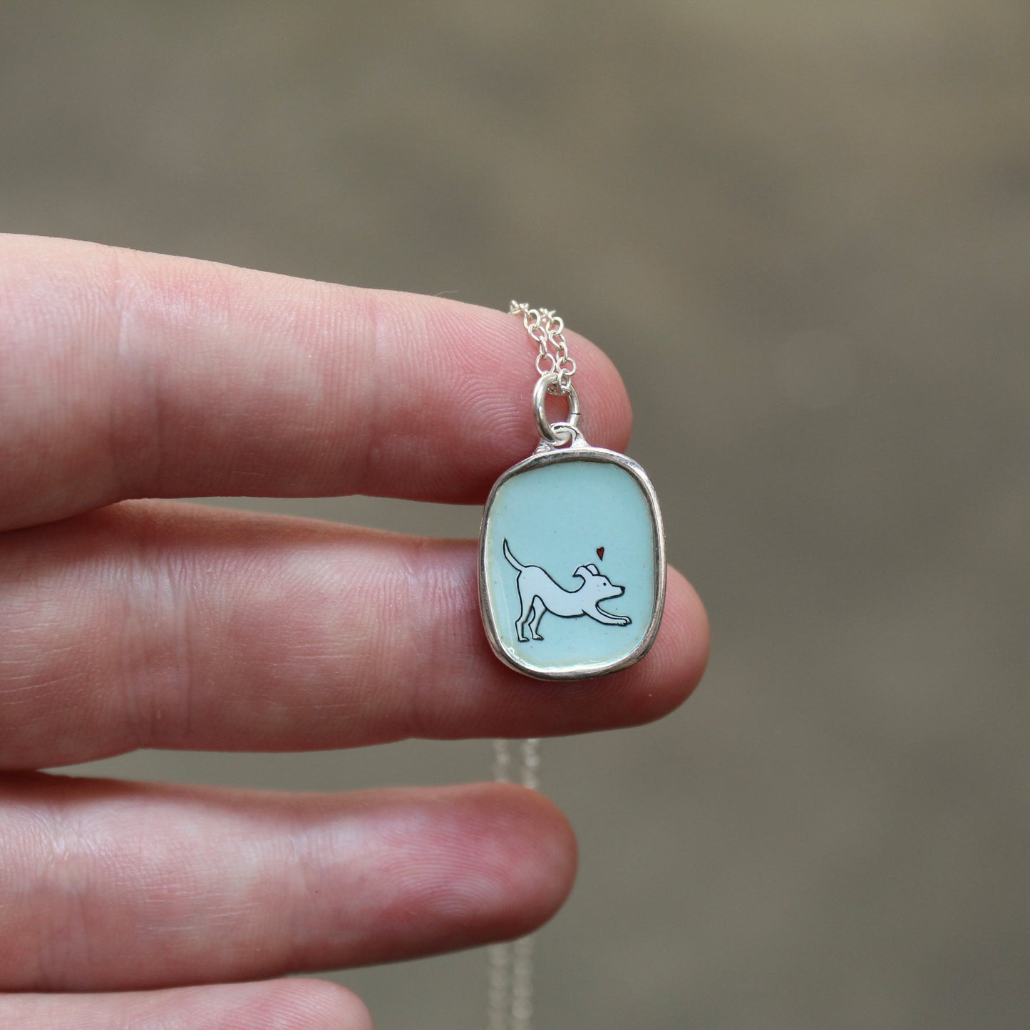 Playful Dog Necklace in Sterling Silver and Enamel