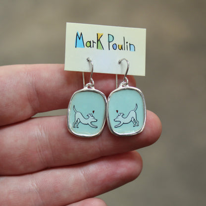 Playful Dog Earrings in Sterling Silver and Enamel