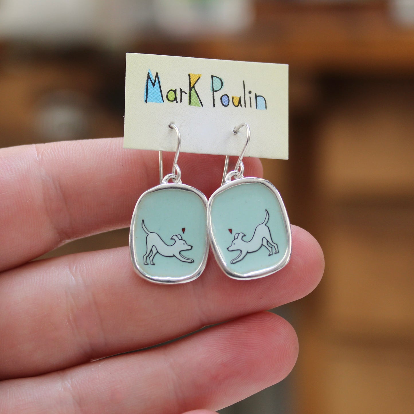 Playful Dog Earrings in Sterling Silver and Enamel