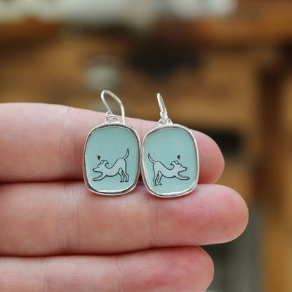 Playful Dog Earrings in Sterling Silver and Enamel