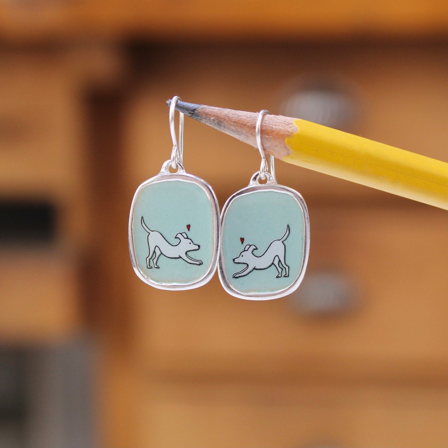 Playful Dog Earrings in Sterling Silver and Enamel