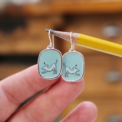 Playful Dog Earrings in Sterling Silver and Enamel