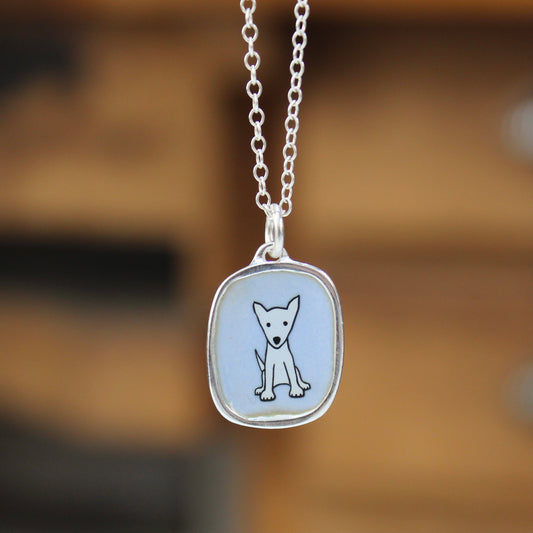 Very Good Dog Enamel Necklace - Sterling Silver and Enamel Pendant on Adjustable Chain