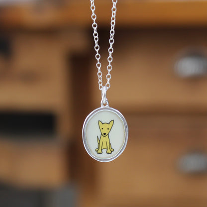 Yellow Dog Necklace in Sterling Silver and Enamel