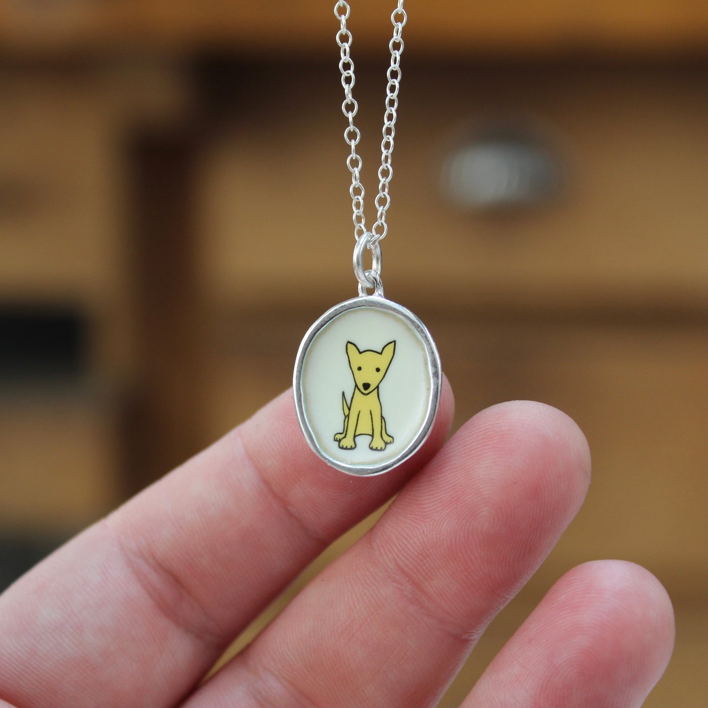 Yellow Dog Necklace in Sterling Silver and Enamel