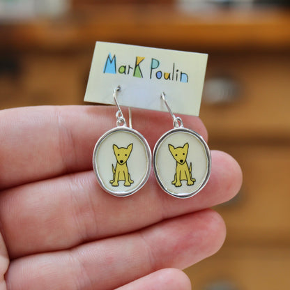 Yellow Dog Earrings in Sterling Silver and Enamel