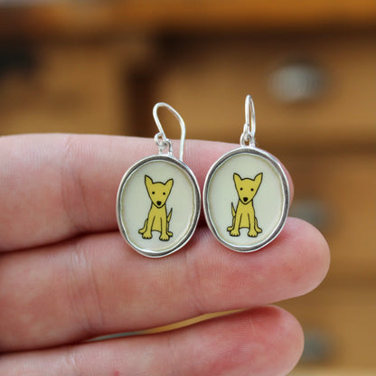 Yellow Dog Earrings in Sterling Silver and Enamel