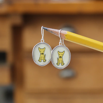 Yellow Dog Earrings in Sterling Silver and Enamel