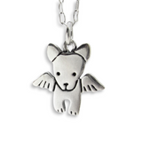 Sterling Silver Angel Dog Necklace - Dog Memorial Charm on Adjustable Sterling Chain