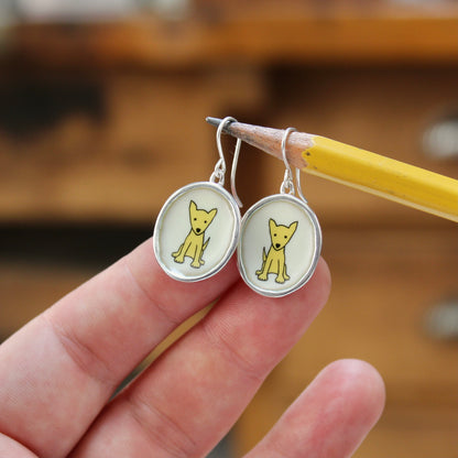 Yellow Dog Earrings in Sterling Silver and Enamel