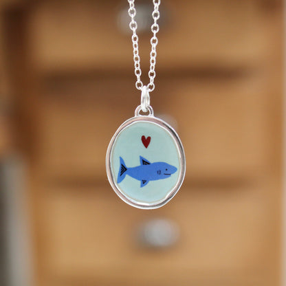 Shark Pendant crafted with Sterling Silver and Vitreous Enamel