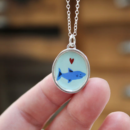 Shark Pendant crafted with Sterling Silver and Vitreous Enamel