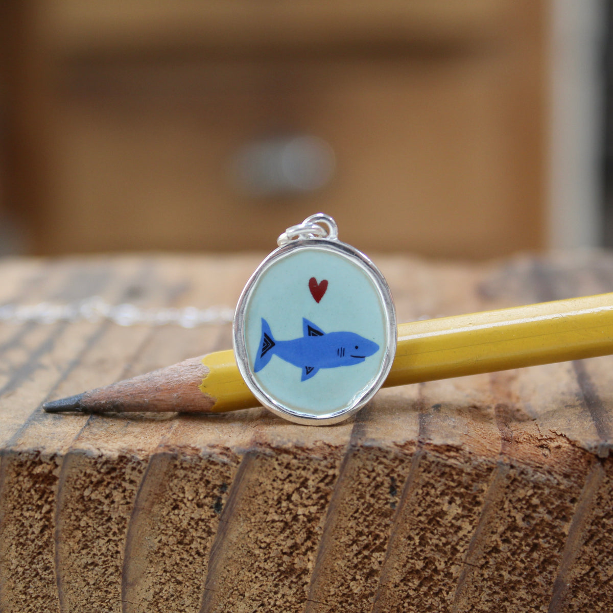 Shark Pendant crafted with Sterling Silver and Vitreous Enamel