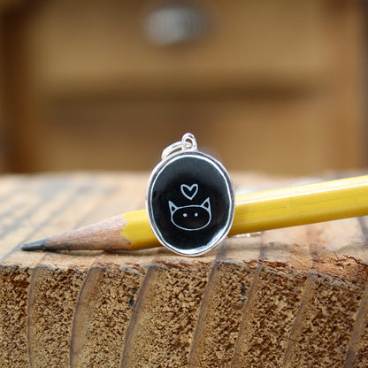 Black and White Cat Necklace in Sterling Silver and Enamel