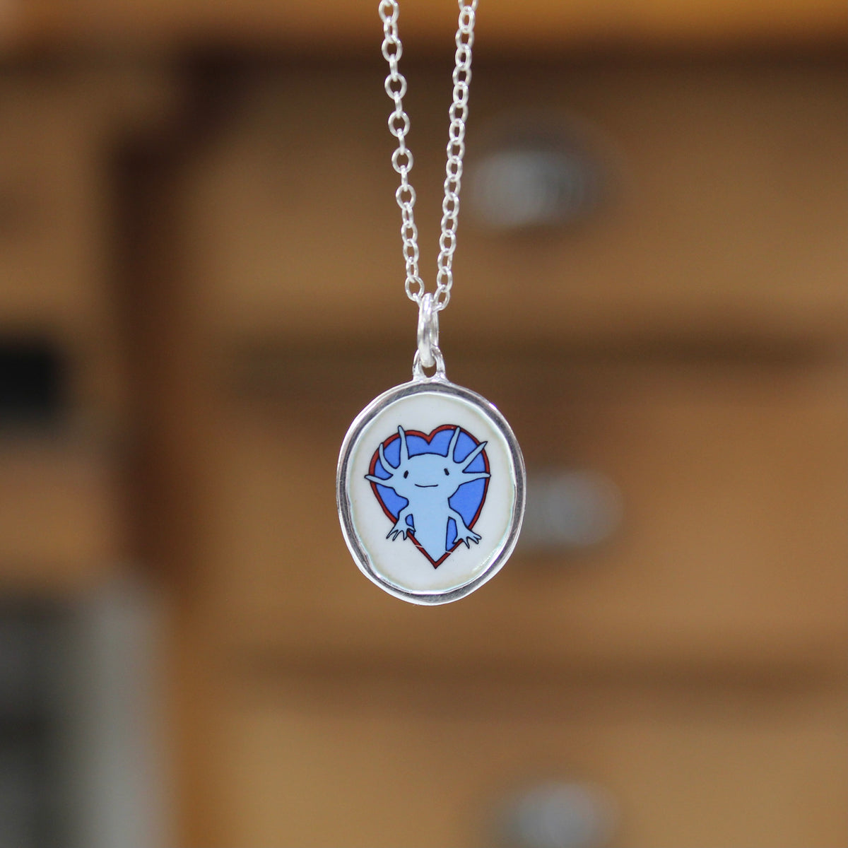 Axolotl Necklace in Sterling Silver and Enamel