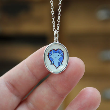 Axolotl Necklace in Sterling Silver and Enamel