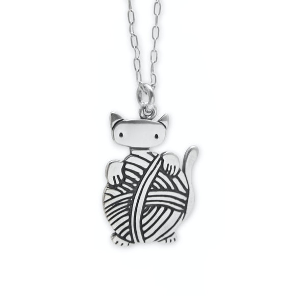 Sterling Yarn Cat Necklace - Knitten Necklace