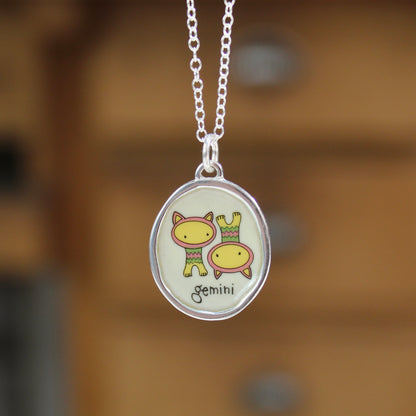 Sterling Silver Gemini Pendant on Adjustable Chain by Mark Poulin