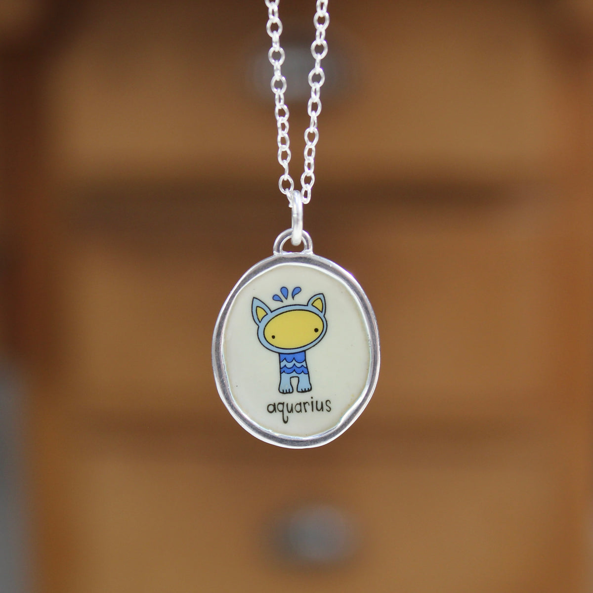 Sterling Silver Aquarius Pendant on Adjustable Chain by Mark Poulin