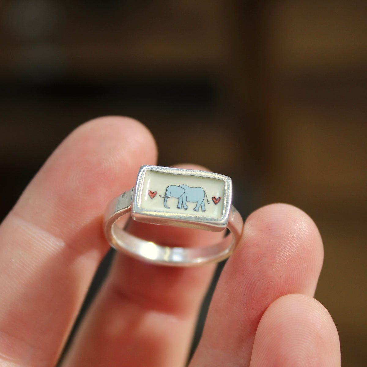 Blue Elephant Stacker Ring in Sterling Silver and Enamel