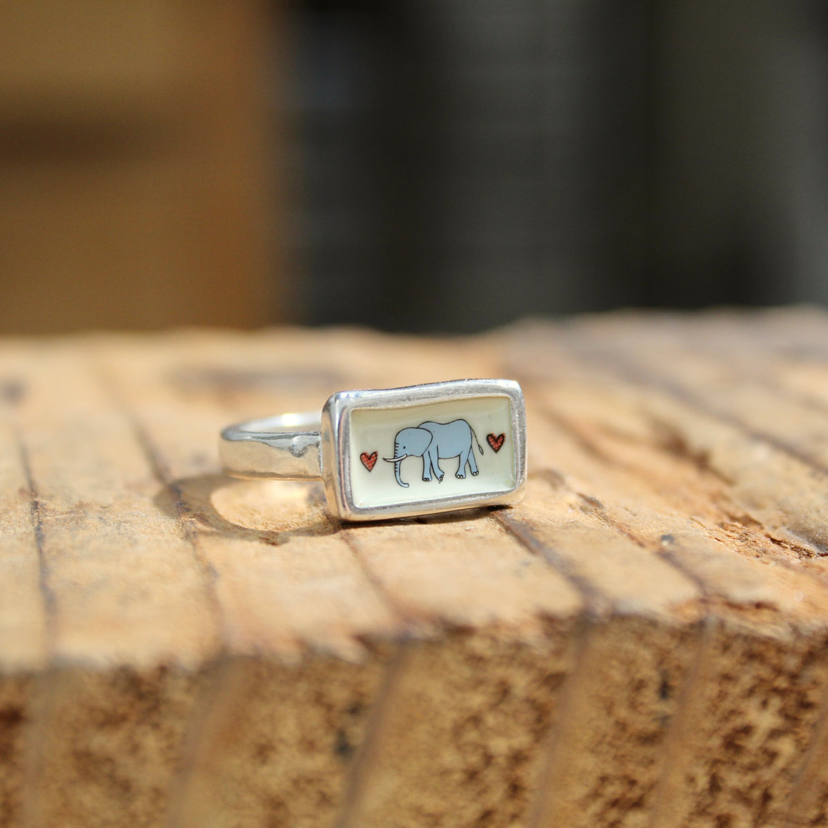 Blue Elephant Stacker Ring in Sterling Silver and Enamel