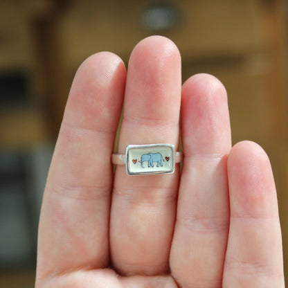 Blue Elephant Stacker Ring in Sterling Silver and Enamel
