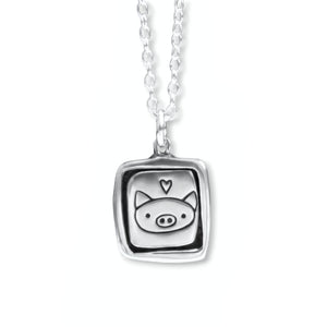 Sterling Silver Pig Charm Necklace - Pig Pendant - Pig Jewelry and Gifts