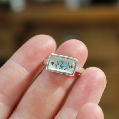 Blue Elephant Stacker Ring in Sterling Silver and Enamel