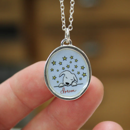 Dream Dog Pendant Necklace in Sterling Silver and Enamel