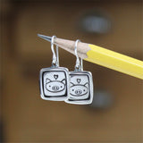 Sterling Silver Pig Charm Dangle Earrings - Pig Jewelry - Pig Gift for Her