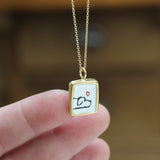 Gold Dog and Cat Necklace - Black and White Enamel Sterling Pendant on a Gold Filled Chain