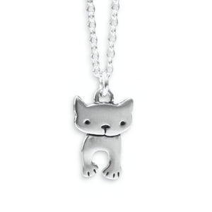 Tiny Dancing Cat Charm Necklace - Adorable Sterling Silver Kitty Charm on Adjustable Chain