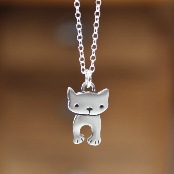 Tiny Dancing Cat Charm Necklace - Adorable Sterling Silver Kitty Charm on Adjustable Chain