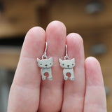 Tiny Dancing Cat Earrings - Sterling Silver KItty Charm Earrings - Adorable Gift for Cat Person