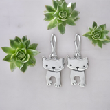Tiny Dancing Cat Earrings - Sterling Silver KItty Charm Earrings - Adorable Gift for Cat Person