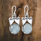 Sterling Silver Connected Hearts Earrings Love Gift with Prong Set Moonstone for Anniversary Valentines Birthday