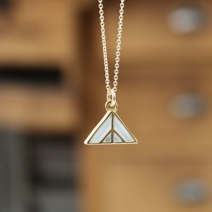 Gold Plated Mountain Pendant - Reversible Black and Spruce - On Gold Filled Chain - Layering Necklace