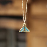 Gold Plated Mountain Pendant - Reversible Black and Spruce - On Gold Filled Chain - Layering Necklace