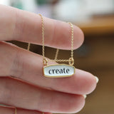 Gold Write Create Necklace - 18k Plated Sterling Silver and Enamel Pendant on Adjustable Chain - Gift for Authors Writers Poets