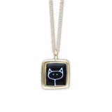 Gold Dog and Cat Necklace - Black and White Enamel Sterling Pendant on a Gold Filled Chain