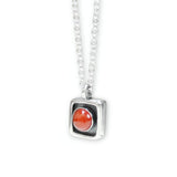 Tiny Carnelian Necklace - Orange Gemstone in a Box Setting on Adjustable Sterling Chain