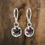 Rose Cut Garnet Earrings - Prong Set Sterling Silver Red Gemstone Dangle Earrings - Lever Backs