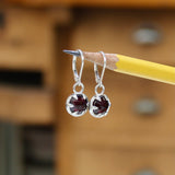 Rose Cut Garnet Earrings - Prong Set Sterling Silver Red Gemstone Dangle Earrings - Lever Backs