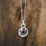 Tiny Garnet Necklace - Prong Set Sterling Red Gemstone Pendant on Adjustable Sterling chain