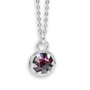 Tiny Garnet Necklace - Prong Set Sterling Red Gemstone Pendant on Adjustable Sterling chain