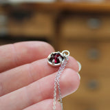 Tiny Garnet Necklace - Prong Set Sterling Red Gemstone Pendant on Adjustable Sterling chain