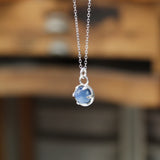 Tiny Kyanite Necklace - Prong Set Sterling Gemstone Pendant on Adjustable Sterling Chain