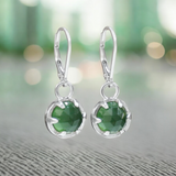 Serpentine Earrings - Prong Set Rose Cut Sterling Silver Gemstone Dangle Earrings - Green Lever Backs