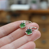 Serpentine Earrings - Prong Set Rose Cut Sterling Silver Gemstone Dangle Earrings - Green Lever Backs